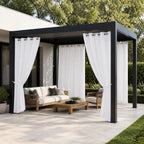 LoomLuna LL0007 white outdoor curtains on a modern black pergola