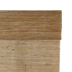 Bamboo woven shade close-up with horizontal banding in medium tan and darker threads.