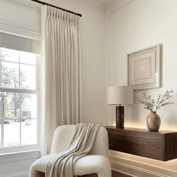 Natural bamboo-linen curtains with rod pocket top and soft drape, light beige