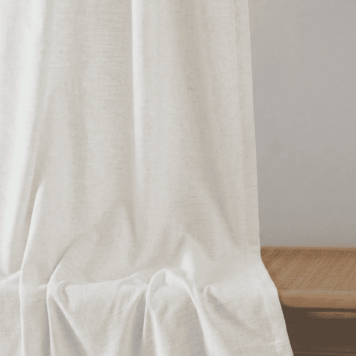 Off-white bamboo-linen curtain panel with gathered drape hem